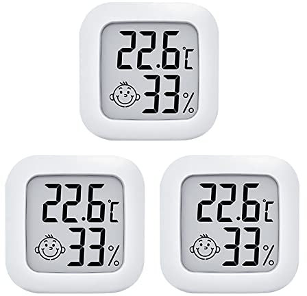 PNGOS Higrometro Termómetro Digital Casa, 3 Piezas Mini Termometro Interior Termohigrometro Medidor Temperatura y Humedad Ambiental Con Logo de Confort Para Oficina,Sala De BebéS,Invernadero