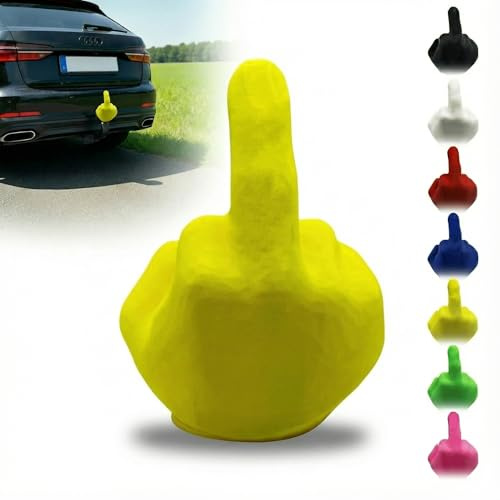 R-Satz Shop Kugelschutzkappe für Anhängerkupplungen - Hand - Mittelfinger - Abdeckkappe für Kupplungen - AHK Kappe Lustig Abdeckung (Gelb)