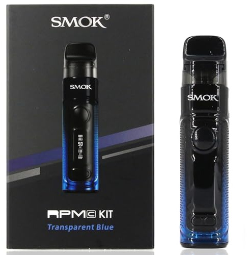 Smok RPM C Kit | Original SMOK RPM C Pod Kit Eingebaute 1650mAh Batterie mit 4ml Leere RPM C Pod Patrone Fit RPM 2 Coil Spule DL MTL Elektronische Zigarette Kein Nikotin (Transparentes Blau)