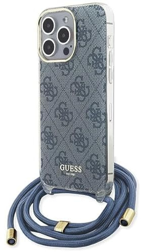 Guess GUHCP15LHC4SEB Hülle für iPhone 15 Pro 6.1 Blau hardcase Crossbody Cord 4G Print