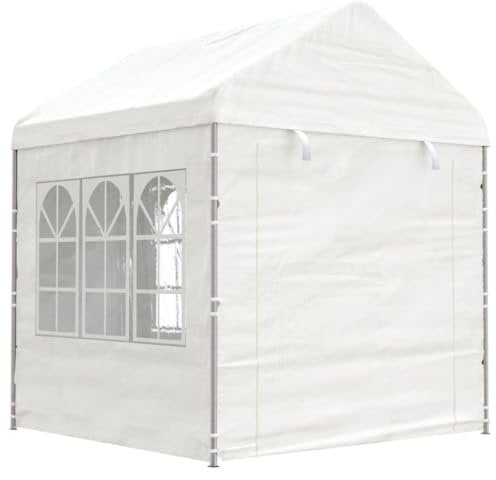 vidaXL Pavillon, Gartenpavillon mit Dach Seitenwänden, Gartenzelt Stahlrahmen, Partyzelt Festzelt, Weiß 2,28x2,23x2,69m Polyethylen
