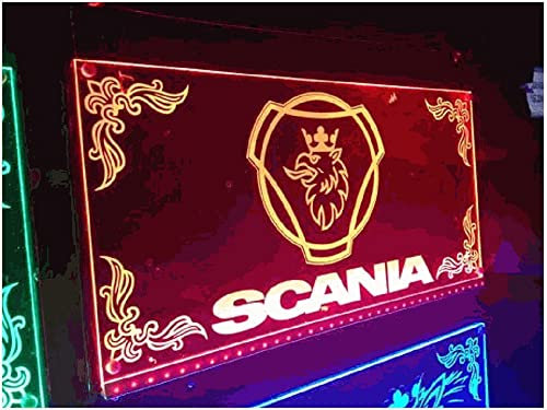 Scania LED-Leuchtschild 60x30cm, Lasergraviert, Edles LED-Schild als Truck-Accessoire beleuchtetes Scania Logo-Schild für USB- oder 12V/24V-Anschluss, LKW-Zubehör in verschiedenen Farben