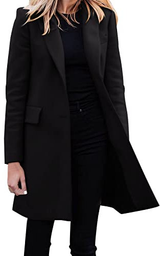 TEPTDirio Women's Black Solid Oversized/Loose Fit Mid-Thigh Length Fleece Coat with Standing Collar, Long Sleeves, Two Pockets, Size S/M, Zipper Closure