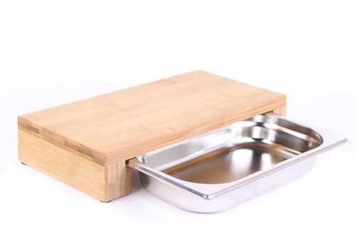 Planche à Découper en Bois avec Tiroir Intégré en Inox 32.5x16.2x5.5cm