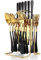 24-teiliges Flatware Set, Edelstahl Besteck Set mit Silberbesteck Halter, Löffel, Gabeln und Messer, Geschirr Set Service für 6, Gold Spiegel poliert und matt rosa lackiert (Schwarzes Gold)