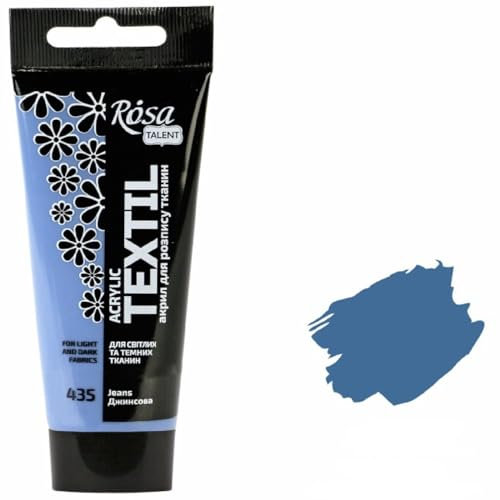 Krevo Art Stoffmalfarben Stofffarben Waschfest Textilfarbe jeans blau Acrylfarbe Wasserbasis | 60ml Tube | Textilfarbe waschmaschinenfest zum Fixieren | Intensiv deckend für helle und dunkle Stoffe