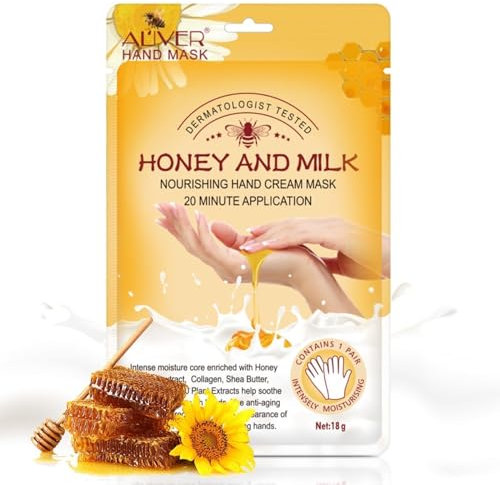 P-Beauty Handmaske mit Honig & Milchextrakt | Peelingmaske | Handcreme & Pflegecreme | Anti-Aging | Feuchtigkeitshandschuhe mit Vitamine, Mineralstoffe & Kollagen | trockene, rissige Hände | 1 Paar