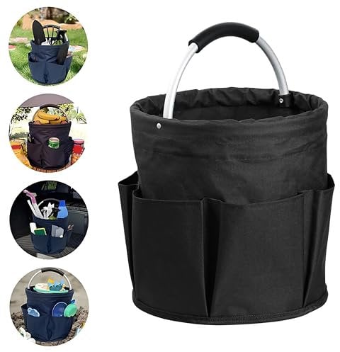 Kiswleon 17L Cleaning Caddy With Handle,Foldable Cleaning Caddy Bag for Space Saving,Multi Pocket Bucket Organiser for Cleaning Products Organiser,Easy to Clean and Carry(Black)