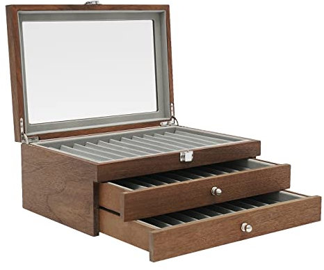innytund Fountain Pen Display Case 34 Slots Wooden Pen Organizer Box