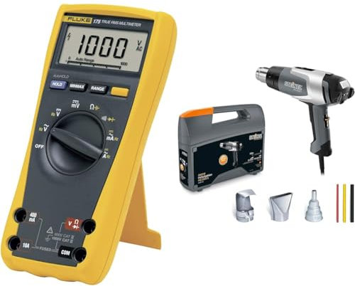 Fluke 175 FLUKE DIGITAL MULTIMETER & Steinel Heißluftgebläse HG 2320 E Koffer Set, inkl. 3 Düsen und Schrumpfschläuche, Heißluftpistole, 650°C|500 l/min