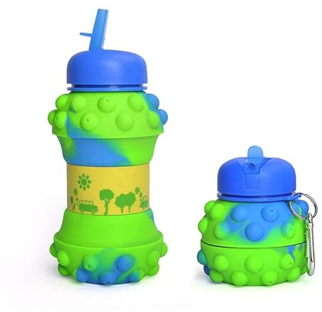 IZEL Faltbare Wasserflasche, BPA-frei, Silikon, wiederverwendbar, auslaufsicher, 590 ml, Camping, Laufen, Zuhause, Fitnessstudio, Sport, Wandern, Radfahren, Fußball, Reisen, Mädchen, Jungen, Zubehör