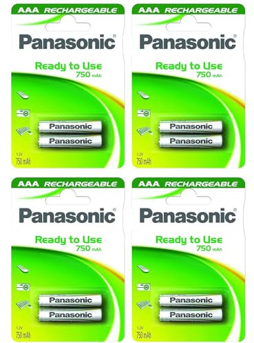 PANASONIC - Lote de 4 ampollas de 2 pilas recargables NiMH Micro AAA 750 mAh Ready to Use