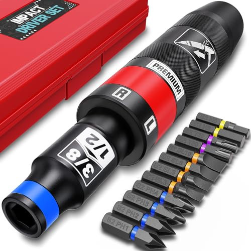 Aiourx 1/2 Hand Impact Screwdriver Set, 13 PCS Manual Reversible Impact Driver Kit, S2 Steel Bits Repair Tool, Disengage Rusted Fasteners or Frozen Bolts
