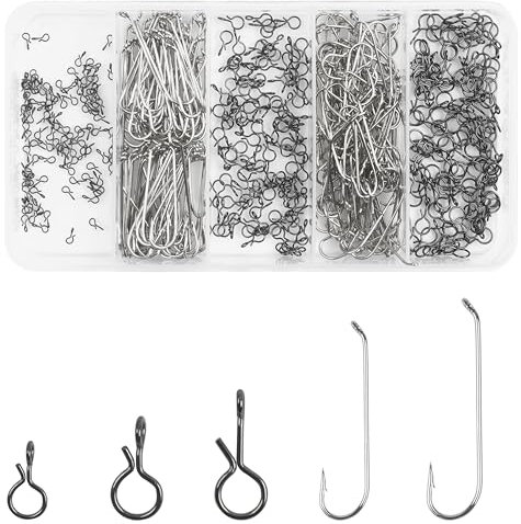 OROOTL Fly Fishing Snaps Hooks Kit, 500pcs Fly Fishing Hooks Snap Clips Set Stainless Steel Fast Snaps Aberdeen Hooks Speed Clips Fly Fishing Accessories for Flies Jigs Lures
