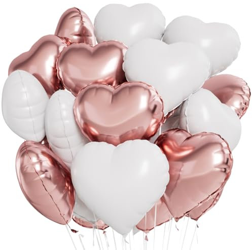 Palloncini Foil Cuore Bianco oro rosa, 24 Pezzi Palloncini Elio Cuore Bianco oro rosa, Palloncini per Valentines Day, Palloncini Cuore per Nozze, Decorazione Festa di Compleanno di San Valentino
