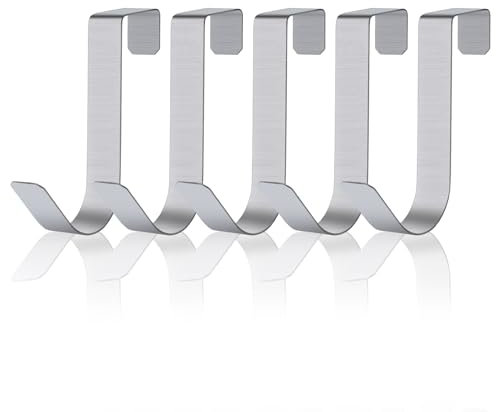 WLLHYF Paquete de 5 ganchos de acero inoxidable a prueba de agua para puerta de ducha para baño, puerta de cristal sin marco, 2,1 cm, para colgar toallas, bata, cepillo de ropa, negro mate (plata)