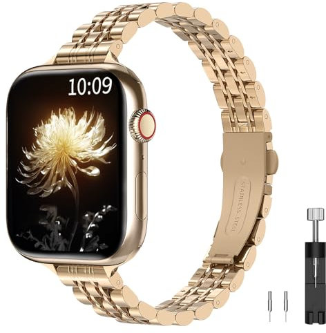 TiMOVO Bracelet Métallique Compatible avec Apple Watch 42 mm (Séries 11/10) 41mm 40mm 38mm pour Femme (2025), Bracelet de Rechange élégant pour iWatch SE 3/2/1, Séries 10/9/8/7/6/5/4/3/2/1,Or Rose