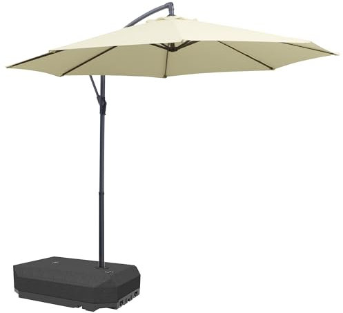 Outsunny Lot de parasol déporté et pied de parasol - parasol octogonal inclinable diamètre 3 m - base de lestage à remplir 90L en plastique pied en croix, 2 roulettes et poignée