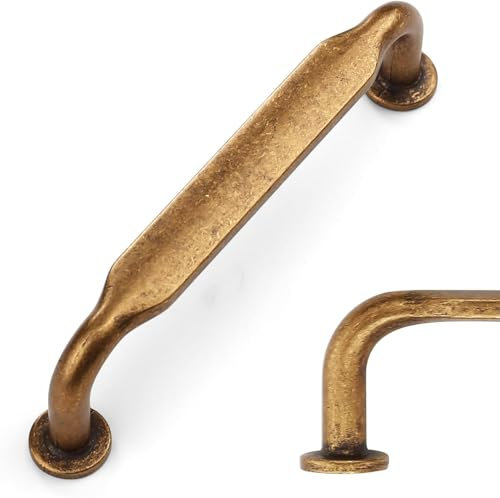 Amerdeco 10 Stück Möbelgriffe Antik Messing, 96mm Lochabstand, Zinklegierung Schubladengriffe & Schrankgriffe für Küchenschränke & Kleiderschränke UK0071
