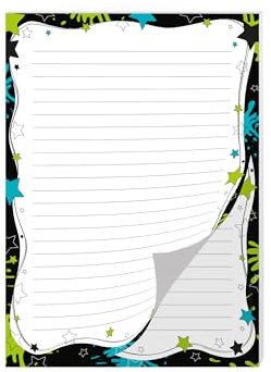 Buntes Briefpapier Schreibblock liniert für Mädchen Jungen Kinder Schule Teens Erwachsene Sterne bunt (1 Block A4 mit 25 Blättern)