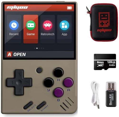 Miyo Mini V4 Palmare Video Console di gioco, 2.8 pollice IPS Schermo Retro Video con 128 GB Card & 11000 + Giochi , Costruito in sistema Open Source portatile (grigio, 128G)