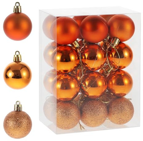 RELONGGI 4cm Weihnachtskugeln in Rot - 24pcs Christbaumkugeln aus Plastik, Splitterfrei, 3stile und in Tollen Farben (Orange, 4cm)