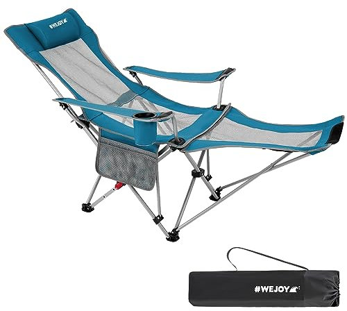 #WEJOY Chaise de camping pliable 2 en 1 avec dossier réglable et repose-pieds - Chaise de relaxation avec porte-gobelet - Chaise longue pour la pêche en plein air et le camping