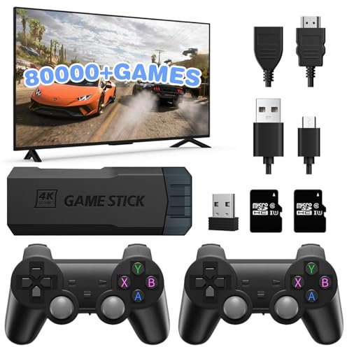 Retro Konsole mit Dual 2.4G Wireless-Controller, Eingebaute Karte 37000+ Spiele Retro Spielekonsole, Retro Console Unterstützt 40+ Simulatoren, 4K Retro Game Console Ausgang für TV-256G
