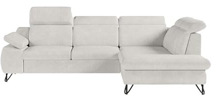 Robin Inspire Ecksofa L Form Sofa Mit Schlaffunktion Eckcouch Multifunktional Mit Bettkasten Schlafcouch Schlafsofa Freistehend Chenille Stoff Ecru Iverto 263 x 206 x 95 cm Rechts