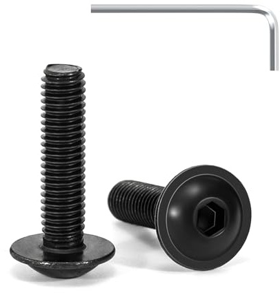Tunejoy 20 Piezas Tornillos de Cabeza Alomada con Brida M5 x 20 mm Negro Tornillo de Cabeza Hexagonal de Acero Inoxidable A2 V2A Tornillos Máquina con llave Allen Rosca Completa