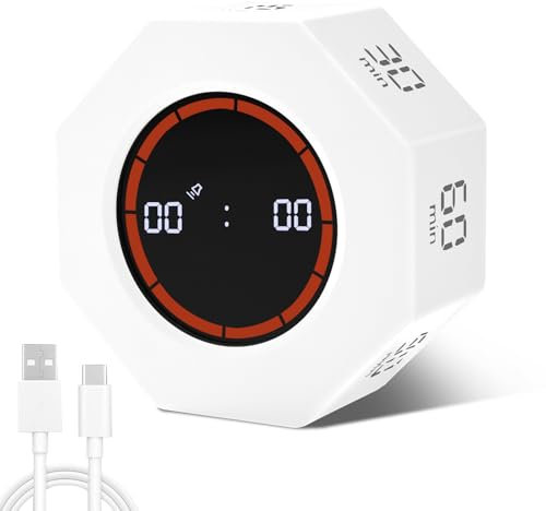 Kqpoinw Küchentimer Digital Schwerkraft FlipTimer, Countdown Timer mit LED-Anzeige, Digitaler Pomodoro Timer Küchenwecke für Küche, Kochen, Arbeiten, Sport, Kinder (Weiß)