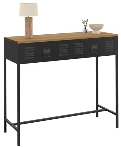 IDMarket - Console 1 tiroir Ester métal Noir Plateau Bois Design Industriel