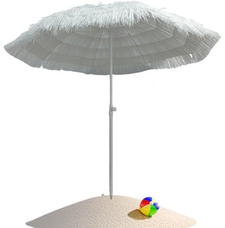 QSPNVFB Parasol De Plage Paille Blanc 200cm Parasol De Plage Hawaïen Grand Parasol De Jardin Inclinable Anti-Ultraviolet Parasol De Patio Mariage Piscine