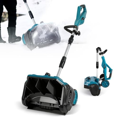 Akku Schneefräse für Makita 18V Akku, Bürstenloser Motor, Ohne Akku | Elektrische Schneebürste mit Stützräder, 30 cm Reinigungsbreite, 20 cm Räumhöhe, 6 m Wurfweite, 3 m Wurfhöhe, 45° Einstellbar