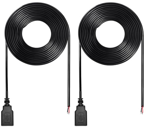 MejaRizon 2 Stück USB-A Weiblicher, 2-poliger Buchse Draht DIY Replace Repair Pigtail-Kabel, 22 AWG USB 2.0 200cm 2m 5V / 3A Pigtail offenes Ende Stromkabel, für USB-Geräte Reparatur DIY-Kabel
