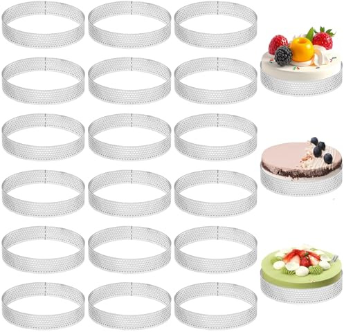 Pilikoll 18 Stück Ø10cm Dessert Mousse Ring mit Löchern für Torten Gebäck | 430 Edelstahl Mousse Ringe, Perforierter Crumpet Rings, Mousse Tartelette Förmchen, für Minikuchen Mini-Pizzen