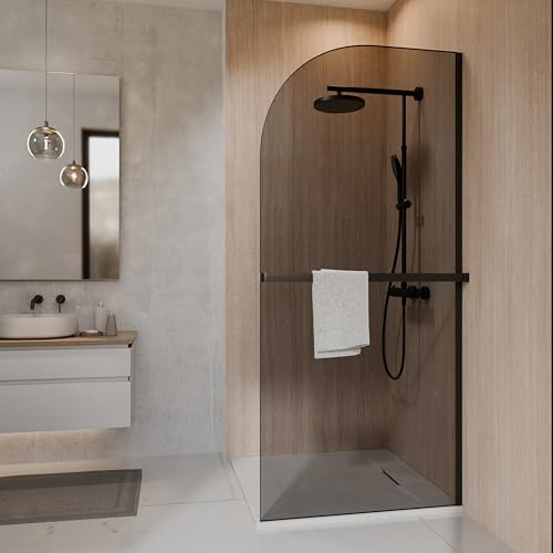 Schulte paroi douche italienne 90x200 porte-serviette, noir réversible | verre trempé 6mm plage de réglage 88.0-90.5 cm