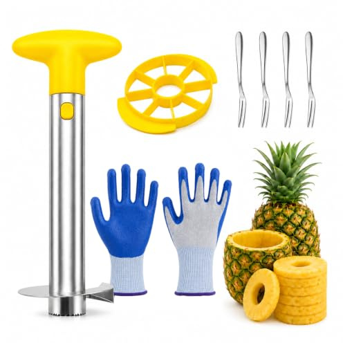 7 Pièces Coupe Ananas 3 en 1, Découpe Ananas avec Vide-Ananas Inox | Acier Inoxydable 430, Pineapple Cutter pour Rondelles et Dés Uniformes, Cuisine, Pique-Nique, Buffets, Amateurs de Fruits