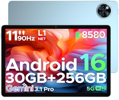 DOOGEETab U11 Pro Tablette Android 16, Tablette 11 Pouces 90Hz, 30Go RAM+256Go ROM/TF 2To, Batterie 8580mAh, Octa-Core, Unisoc T7200,13MP Caméra, Tablette Tactile GPS/5G WiFi/3.5mm/OTG/Face ID