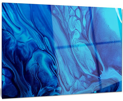 Design Art Dunkelblaue Acrylfarbe Mix Abstrakt Wanddekoration aus Metall, 71 x 30 cm, Aluminium, Blau, 12'' H x 28'' W x 1'' D 1P
