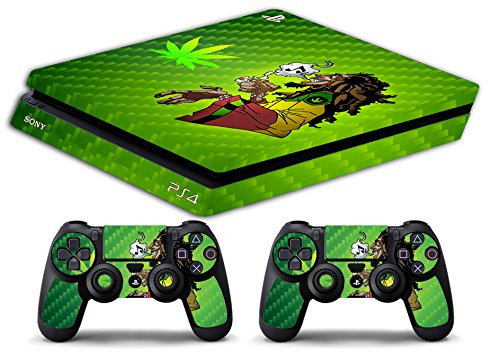 Skin Kompatibel für Ps4 Slim - Marijuana BOB Marley - Limited Edition Decal Cover Schutzhüllen Faceplates Bundle
