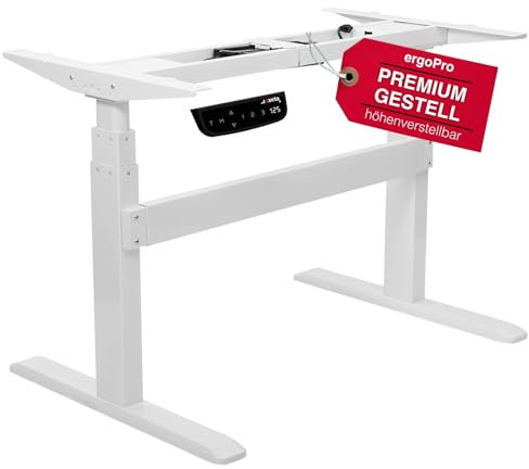 Exeta ergoPRO höhenverstellbarer Schreibtisch Gestell elektrisch 63-125 cm in grau I Schreibtischgestell höhenverstellbar mit 2 Motoren & Memory-Funktion I Tisch höhenverstellbar mit 3-Fach-Teleskop