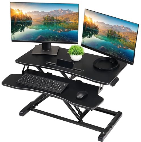 Rise-X Light Standing Desk Converter - Height Adjustable Stand Up Desk Riser - Sit to Stand Desktop Workstation - 32 Surface Black