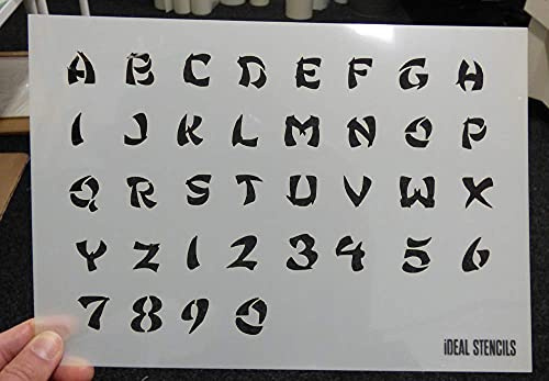 Japanisch Alphabet Schablone - Samurai Stil Buchstaben - A4 Blatt Größe - Farbe Jede Oberfläche - Hervorragend für Viele Kunst Handwerk Dekor Projekte - Wiederverwendbar Kunststoff - Perfekt Stempel