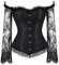 jutrisujo Black Corset Top with Sleeves Bustier Plus Size Lace Floral Sexy for Women Renaissance Costumes Black L
