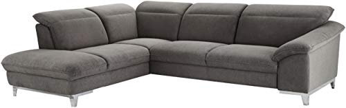 Mivano Ecksofa Teresa / L-Form-Couch mit Kopfteilverstellung und Ottomane / 293 x 84 x 232 / Mikrofaser, Dunkelgrau