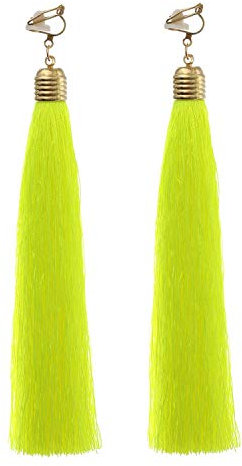 Neon-grüne Quaste mit goldfarbener gerippter Kappe, Statement-Ohrclips