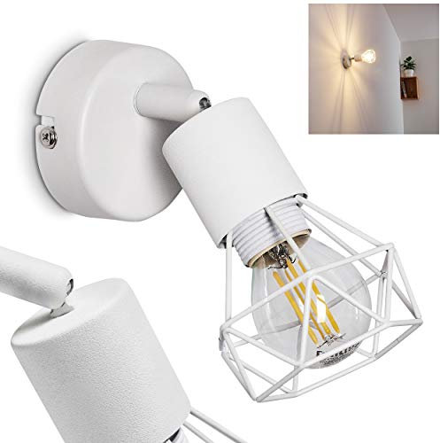 Wandleuchte Baripada, verstellbare Wandlampe aus Metall in Weiß, 1-flammig, 1 x E14, Wandspot im Retro/Vintage Design in Gitter-Optik mit Lichteffekt, ohne Leuchtmittel