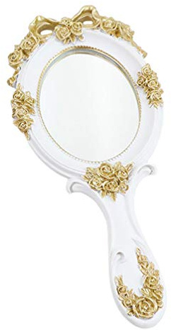 FRCOLOR Miroir à main vintage rose dorée avec poignée pour maquillage portable