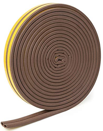 Burlete para ventana de 10 metros, cinta adhesiva anticolisión, cinta de espuma autoadhesiva, a prueba de sonido, tira de goma tipo D (marrón, 10 metros)